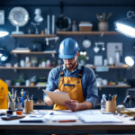 A photograph of a well-organized workspace showcasing a variety of lighting fixtures