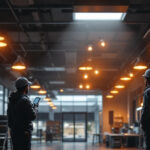 A photograph of a well-lit commercial space featuring led canopy lights in action
