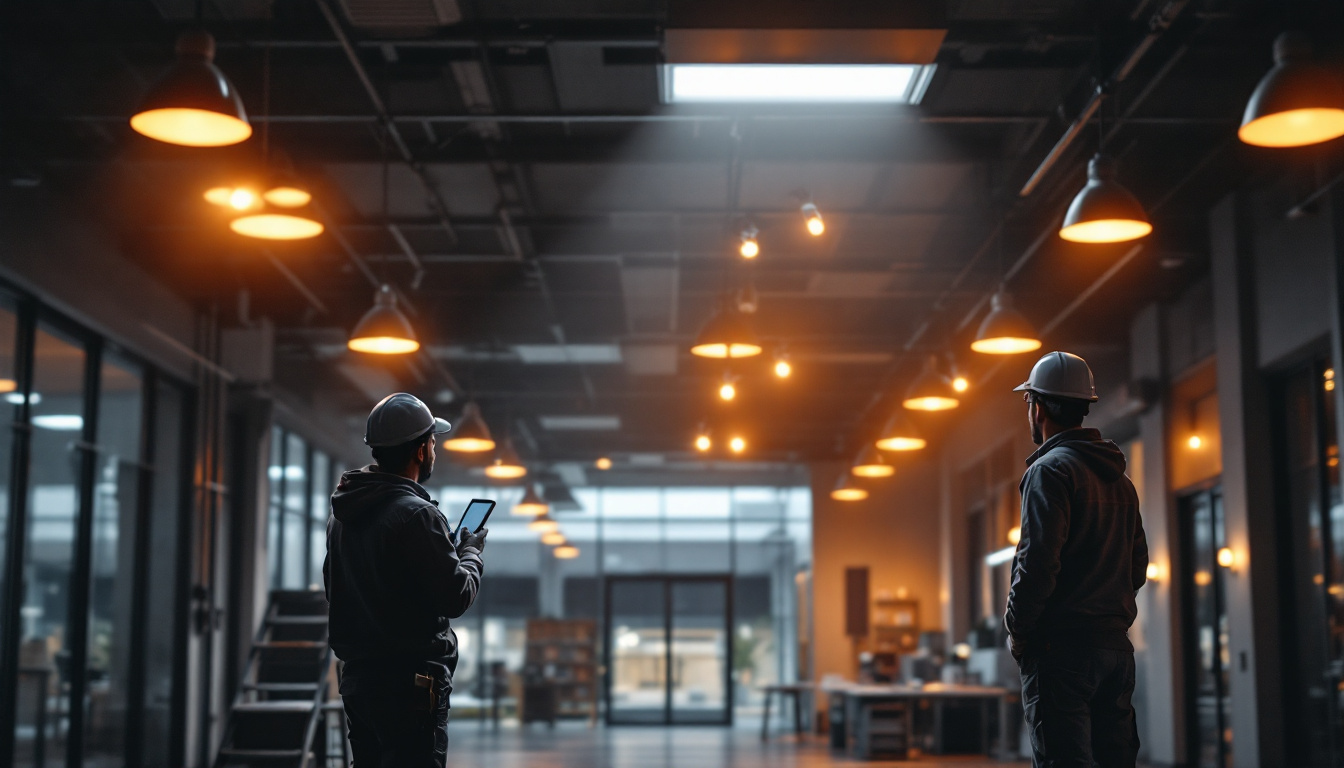 A photograph of a well-lit commercial space featuring led canopy lights in action