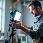 A photograph of a lighting contractor adjusting the k value on a 4ft led light fixture in a well-lit workspace