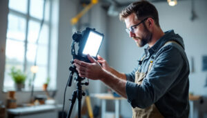 A photograph of a lighting contractor adjusting the k value on a 4ft led light fixture in a well-lit workspace