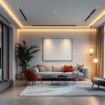 A photograph of a modern interior space showcasing recessed led ceiling lights in various settings