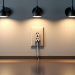 A photograph of a well-lit interior space showcasing a single electrical outlet prominently