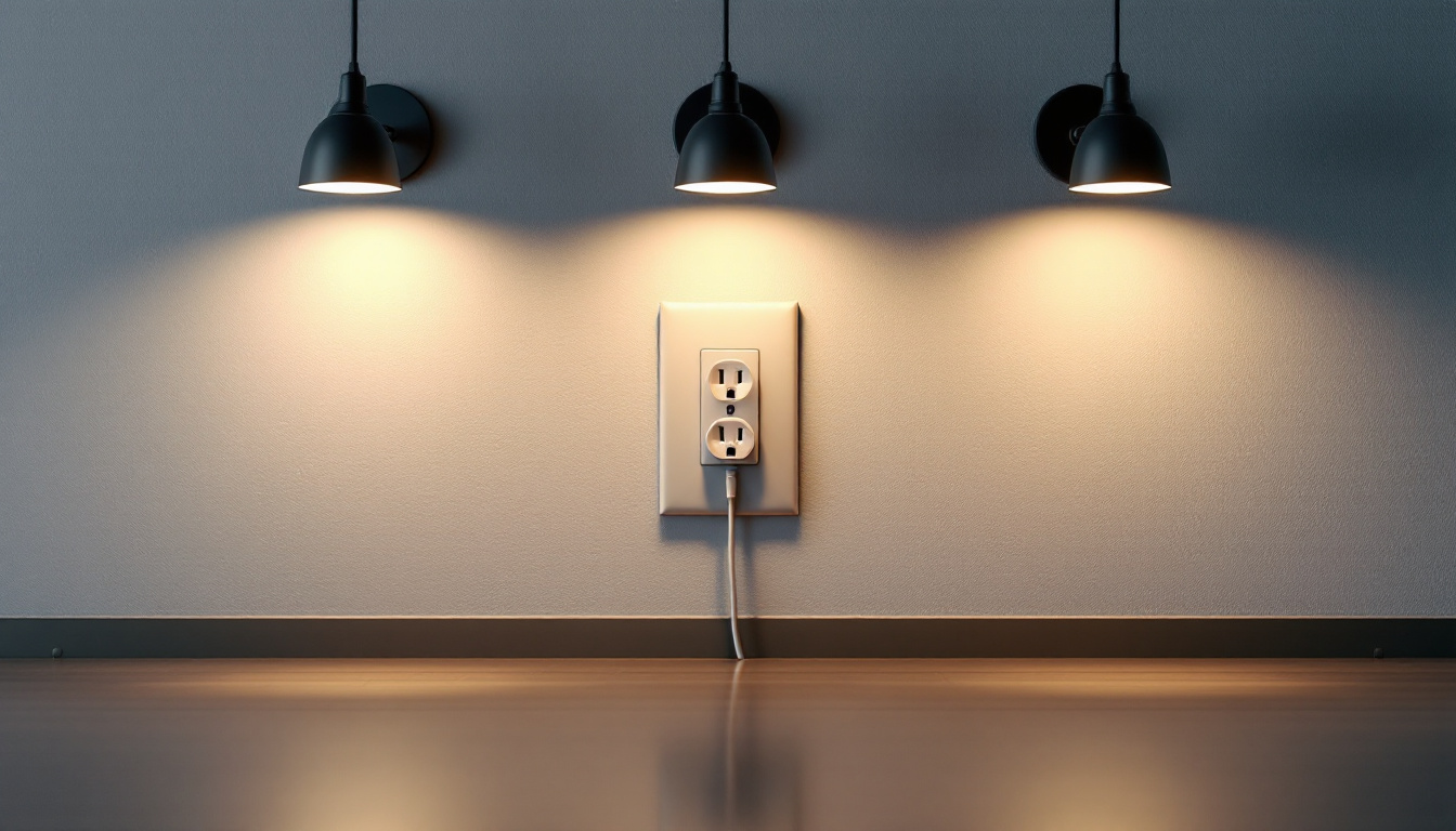 A photograph of a well-lit interior space showcasing a single electrical outlet prominently