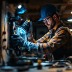A photograph of a lighting contractor expertly installing a led light conversion kit