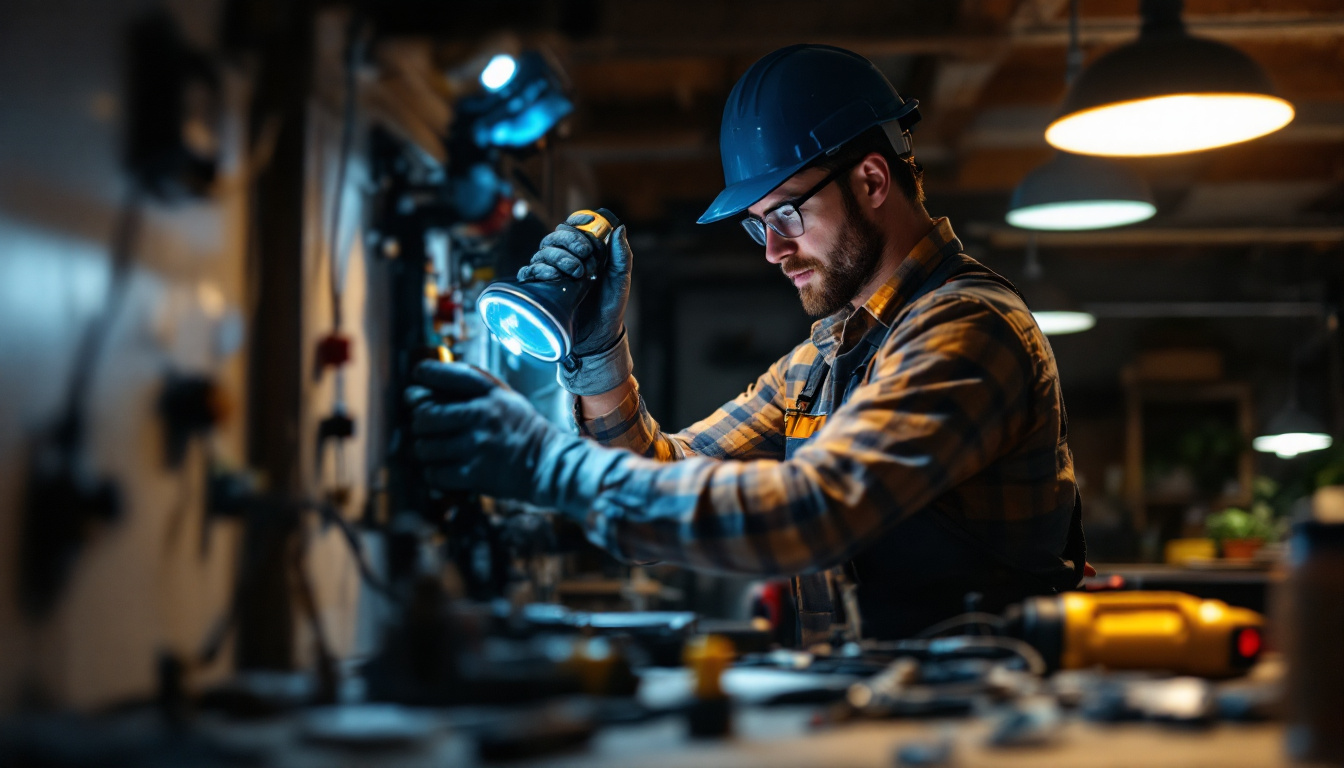 A photograph of a lighting contractor expertly installing a led light conversion kit
