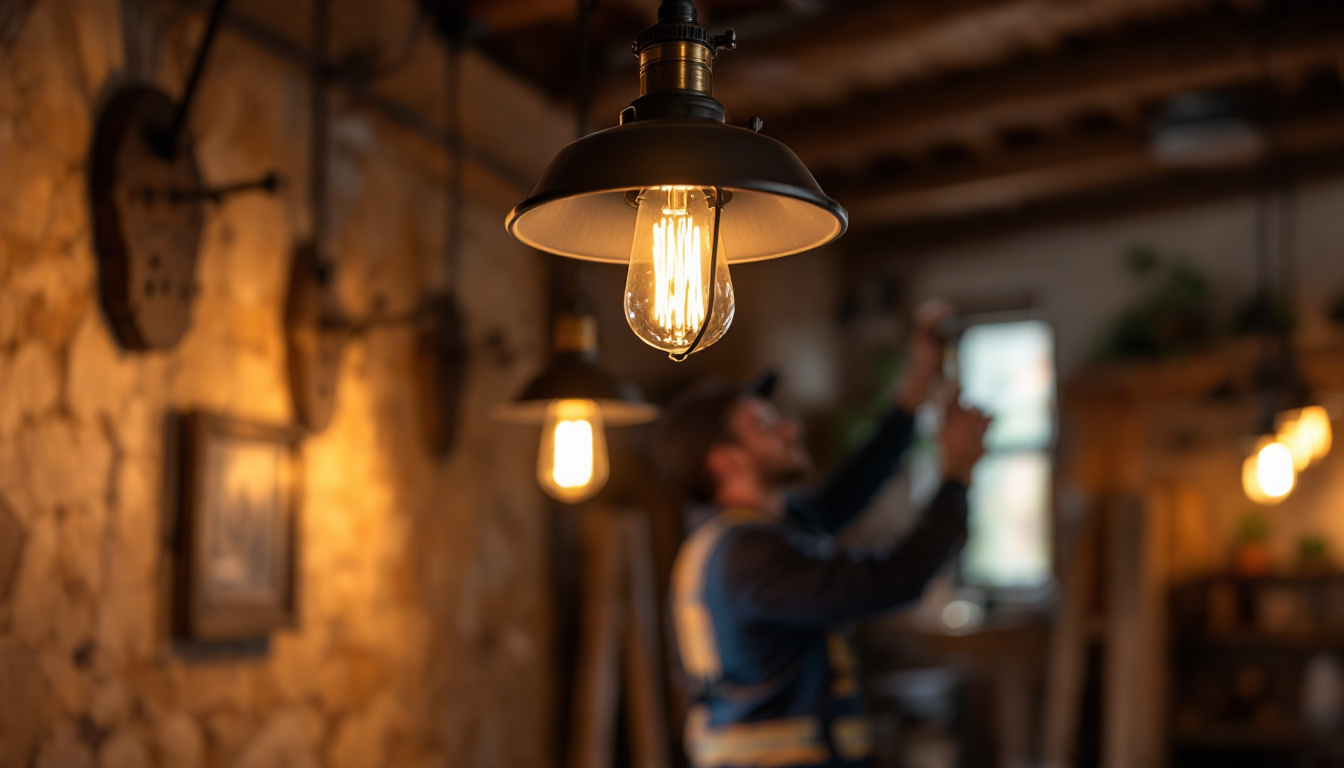 A photograph of a beautifully designed barn light fixture installed in a rustic setting