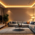 A photograph of a modern living space featuring stylish led replacement pot lights in use