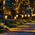 A photograph of a beautifully illuminated outdoor space featuring solar led lights
