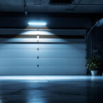 A photograph of a well-lit garage showcasing a modern led garage light installation