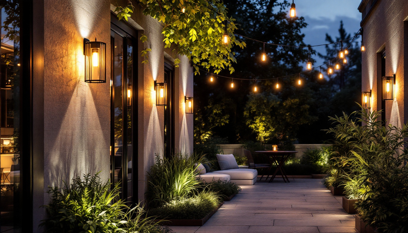 A photograph of a beautifully illuminated outdoor space featuring stylish wall hanging lights that enhance the ambiance while showcasing energy-efficient design