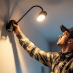 A photograph of a gooseneck wireless operated light in action