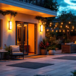 A photograph of a beautifully illuminated outdoor space at dusk