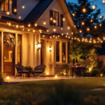 A photograph of a beautifully lit outdoor space showcasing led house lights in a residential setting