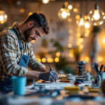A photograph of a skilled lighting contractor at work
