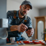 A photograph of a lighting contractor expertly installing a three pole switch in a residential setting
