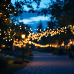 A photograph of a beautifully lit outdoor scene at dusk