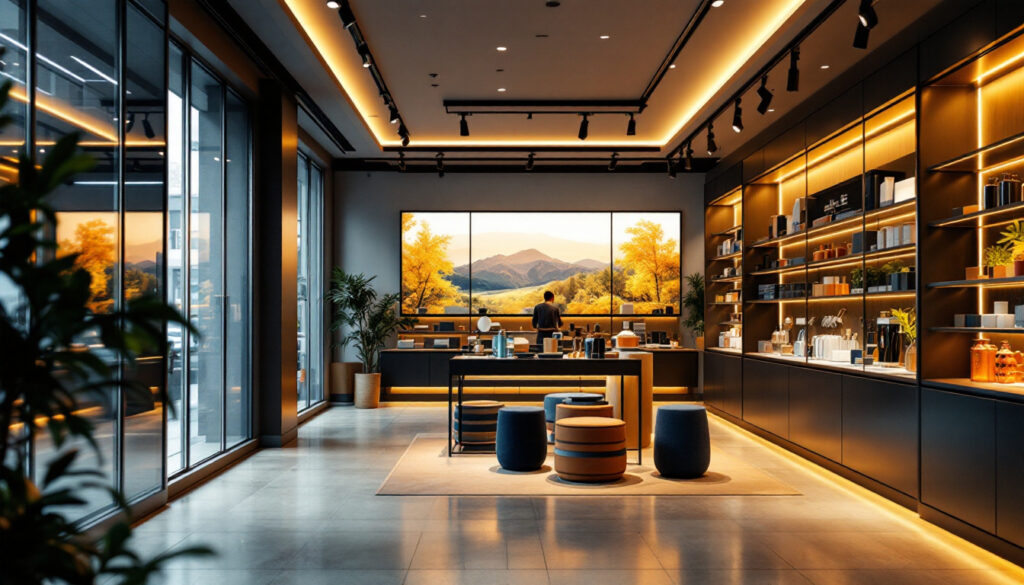 A photograph of a modern retail space illuminated by sleek led shop lighting