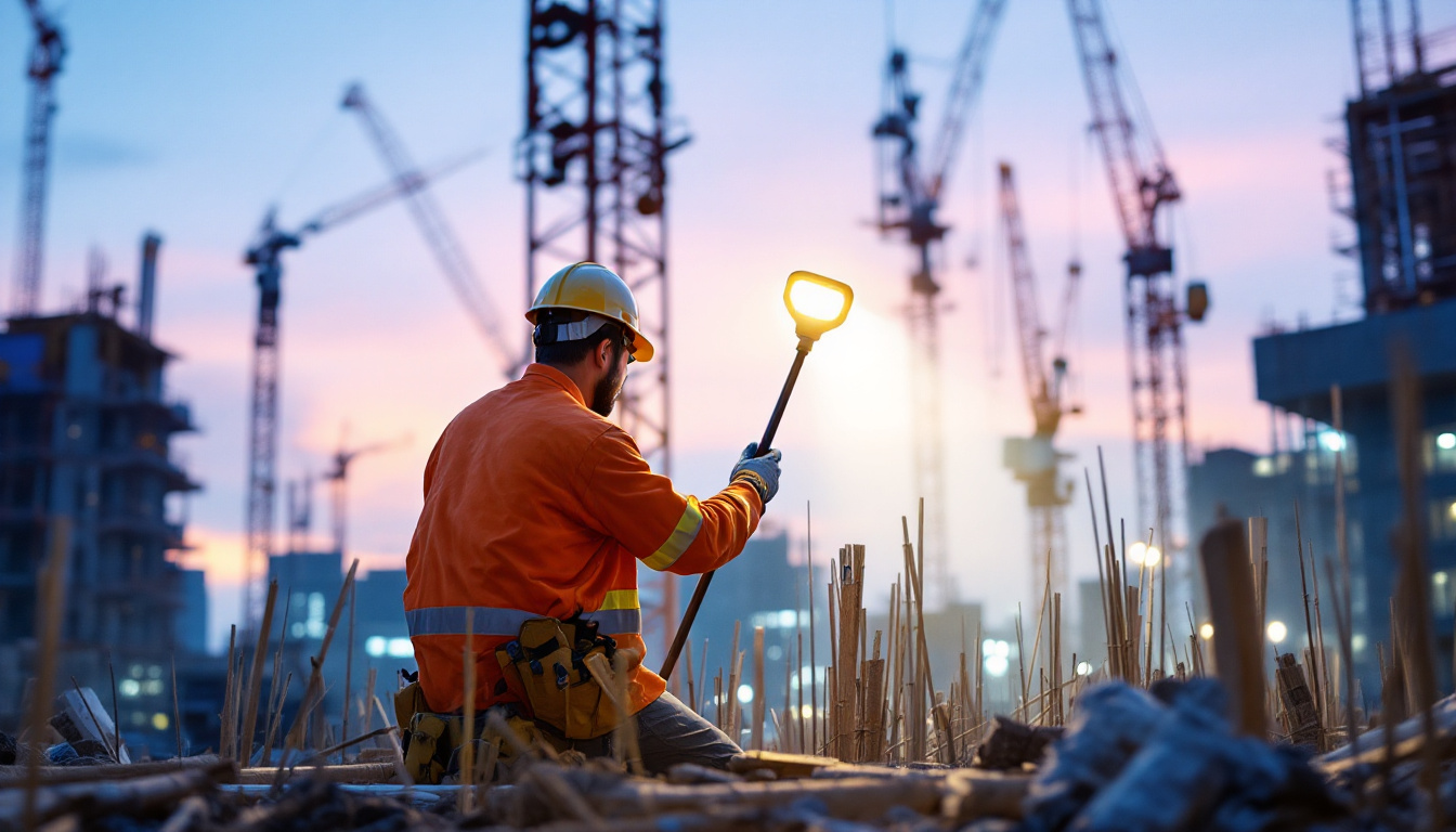 A photograph of a wobble light in action on a construction site