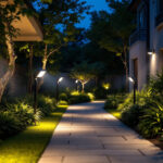 A photograph of a well-lit outdoor space showcasing various styles of led flood lights in use