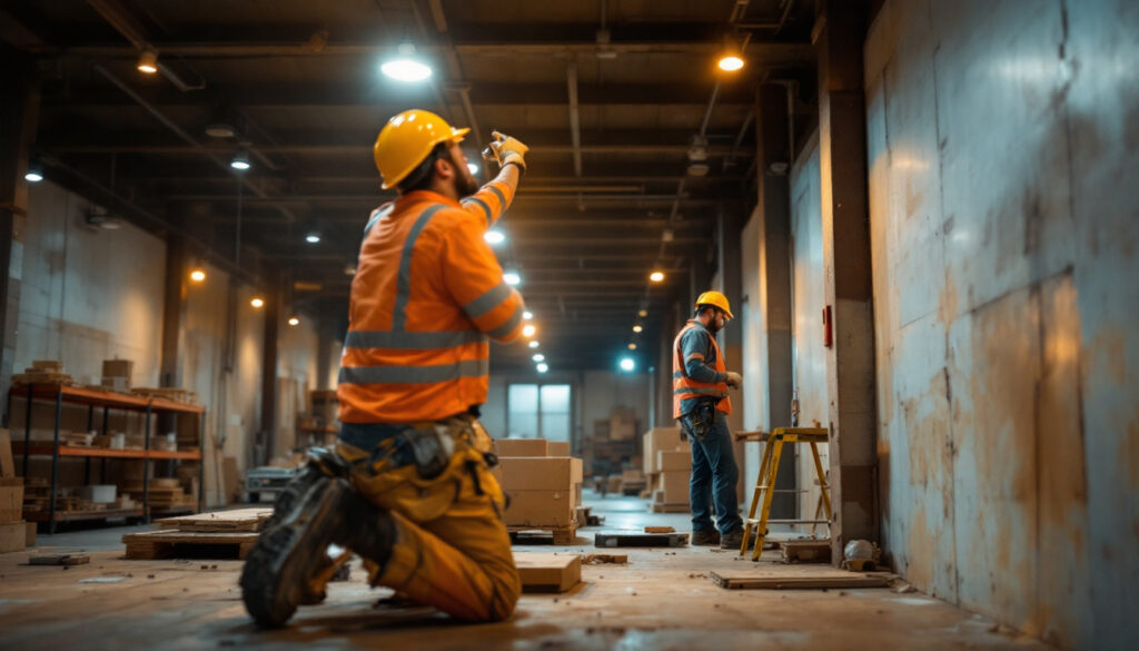 A photograph of a well-lit indoor or outdoor space showcasing high pressure sodium lights in action