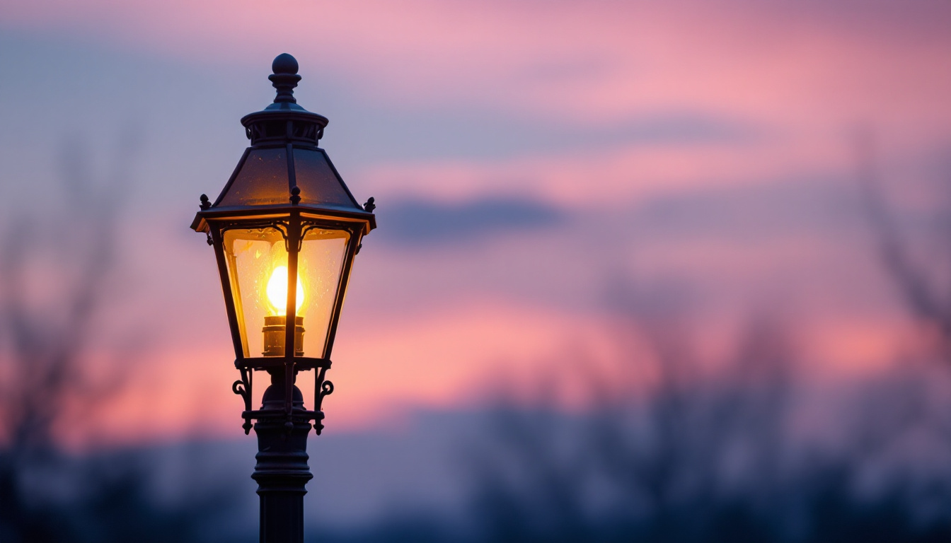 A photograph of a beautifully lit gas lamp in an outdoor setting