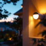 A photograph of a motion-activated porch light in action