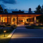 A photograph of a vibrant outdoor scene illuminated by led flood lights