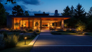 A photograph of a vibrant outdoor scene illuminated by led flood lights