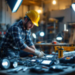 A photograph of a lighting contractor on a job site