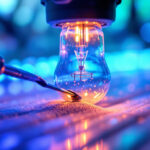 A photograph of a close-up of a suntan bed bulb being installed or replaced by a lighting contractor