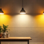 A photograph of a well-lit interior space showcasing various light fixtures at different brightness levels
