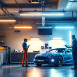 A photograph of a well-lit garage interior showcasing various led lighting options