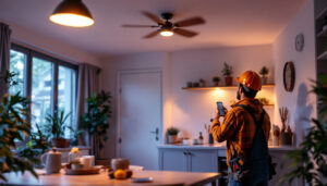 A photograph of a well-lit indoor space featuring solar-powered lighting fixtures