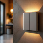 A photograph of a stylishly designed three-way switch installed in a modern home setting