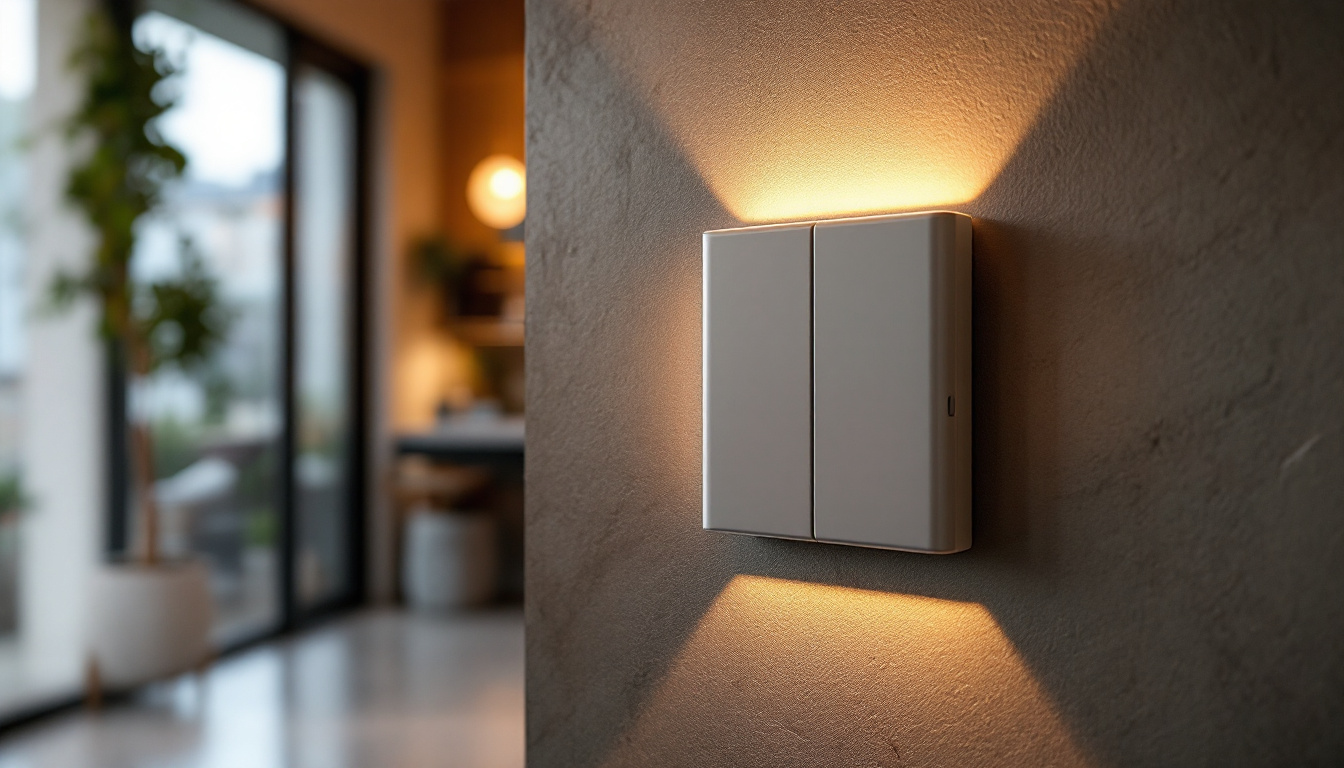 A photograph of a stylishly designed three-way switch installed in a modern home setting