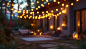 A photograph of a beautifully arranged outdoor scene featuring warm