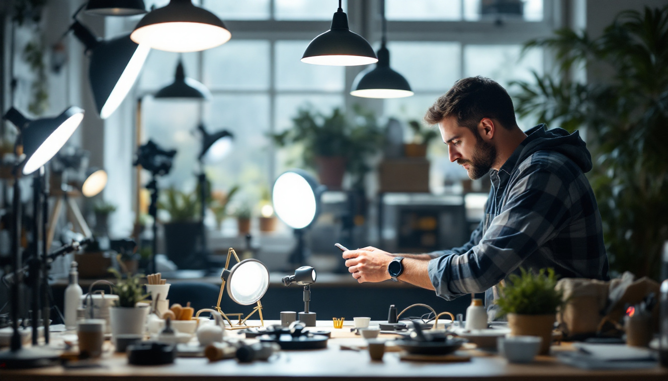 A photograph of a well-lit workspace featuring a diverse selection of affordable led lights in various styles and applications
