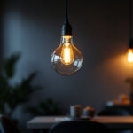 A photograph of a beautifully designed hanging lamp fixture in a stylish interior setting