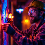 A photograph of a lighting contractor working on a residential or commercial project
