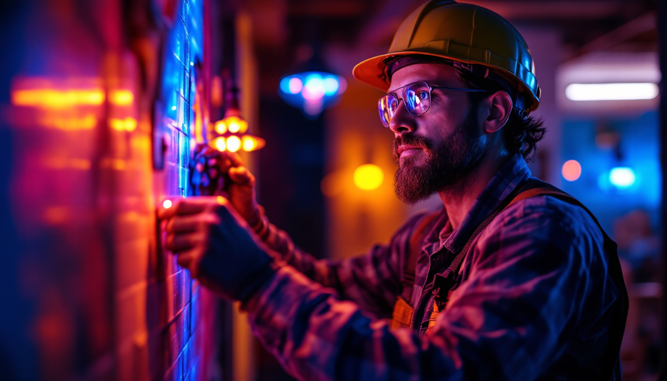 A photograph of a lighting contractor working on a residential or commercial project