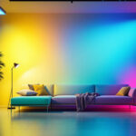 A photograph of a well-lit indoor space showcasing a variety of led light fixtures in different colors