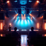 A photograph of a well-lit venue showcasing various lighting setups