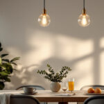 A photograph of a beautifully styled dining room featuring elegant hanging lights that highlight the ambiance