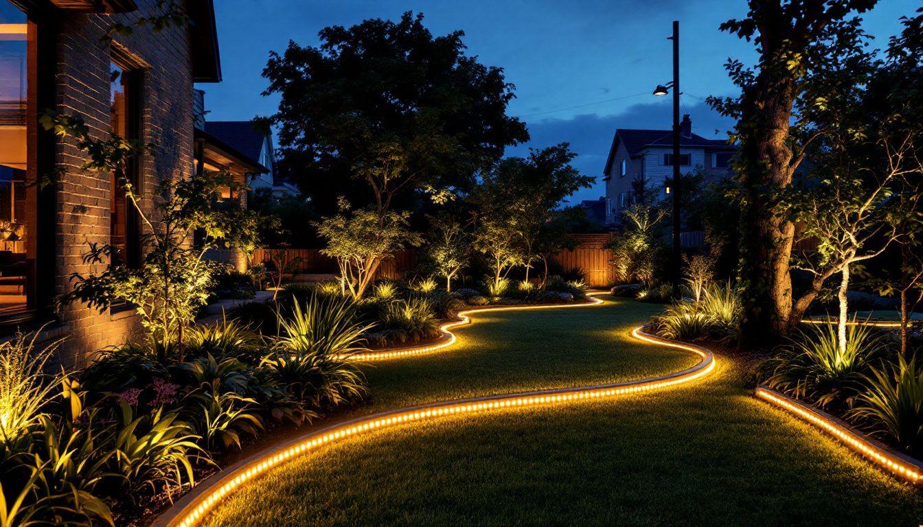 A photograph of a well-lit outdoor space featuring vibrant led light strips powered by solar energy