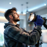 A photograph of a lighting contractor expertly installing mr16 led lights in a modern residential setting