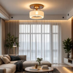 A photograph of a beautifully designed semi flush mount light fixture installed in a stylish living space