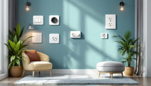 A photograph of a stylishly designed room showcasing various types of wall outlets