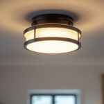 A photograph of a beautifully designed flush mount lighting fixture in an elegantly styled room