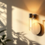 A photograph of a stylishly designed wall sconce in a modern interior setting
